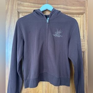 Brown Cropped Divided Graphic Zip Up size L